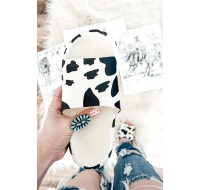 White Cow Print Soft Soled Slippers